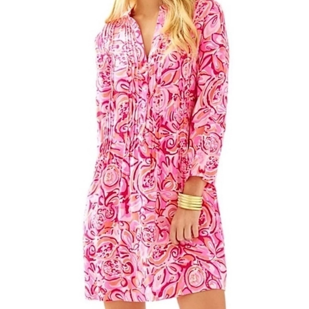 Lilly Pulitzer Sarasota Pintucked Tunic Dress Mini Mango Salsa Size XS Women - Picture 1 of 16